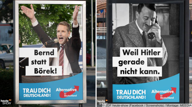 Weil Hitler Gerade Nicht Kann Zdf Heute Show Frisiert Afd Plakate Um Und Polarisiert Damit Im Social Web Absatzwirtschaft