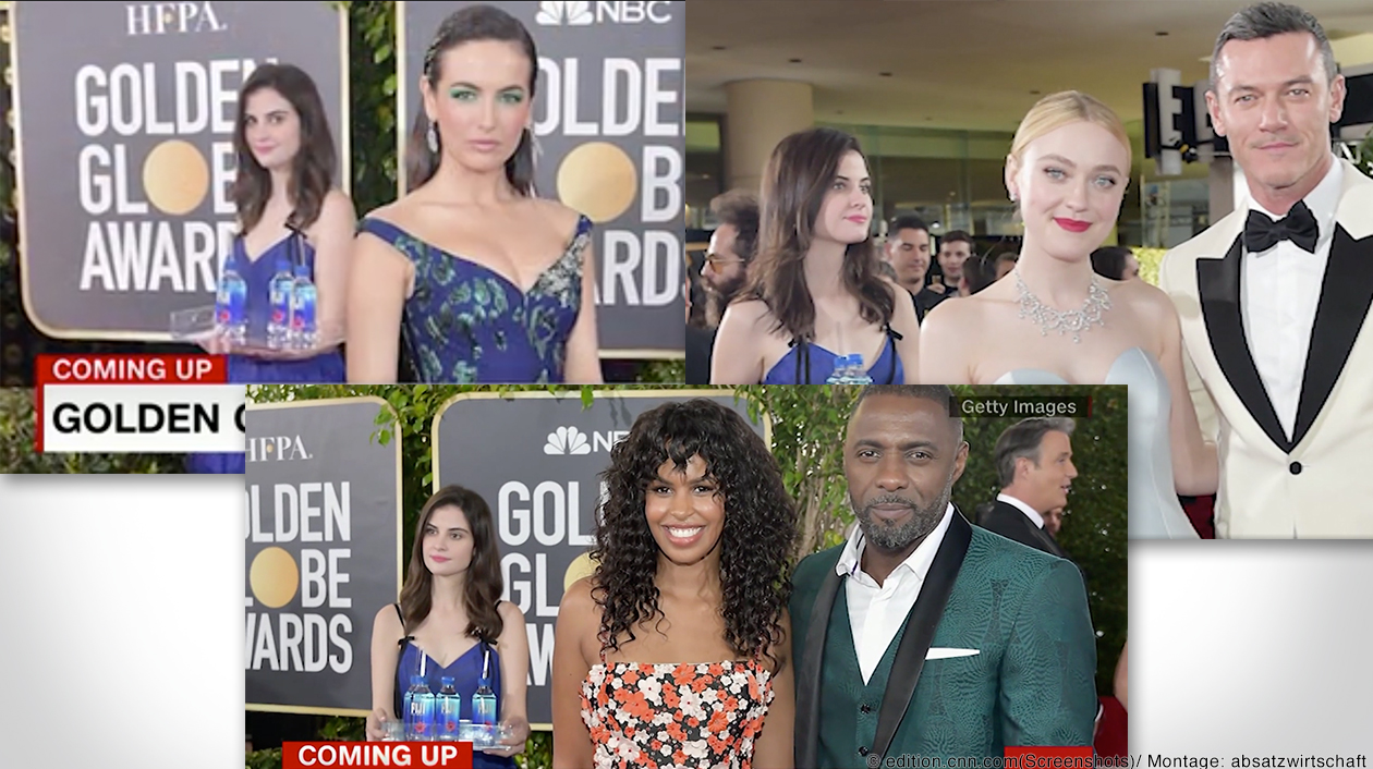 Bestes Marketing Fiji Water Girl Schmuggelt Sich Auf Jedes Promifoto Bei Den Golden Globes 2019 Absatzwirtschaft