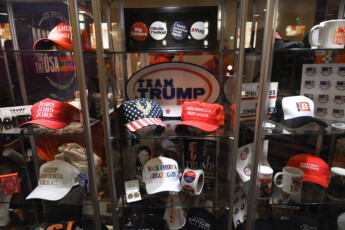 February 27, 2021, Orlando, Florida, United States: Donald Trump hats and related merchandise are displayed at the 2021 Conservative Political Action Conference at the Hyatt Regency..Former U.S. President Donald Trump is scheduled to speak on the final day of the conference. Orlando United States - ZUMAs197 20210227_zaa_s197_265 Copyright: xPaulxHennessyx